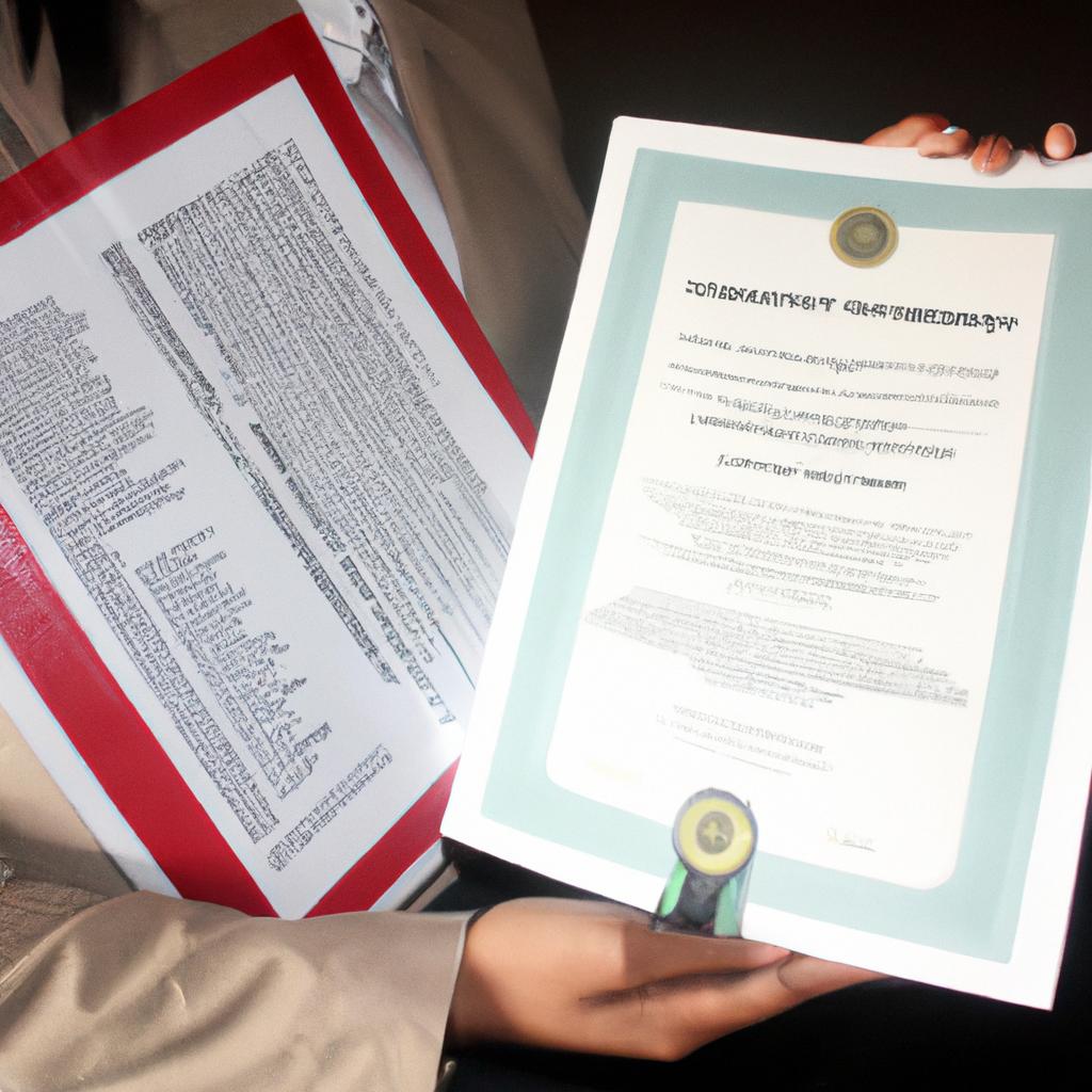 Person holding certification and documents